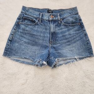 Express Distressed Mid-Blue Denim High-Rise Shorts
